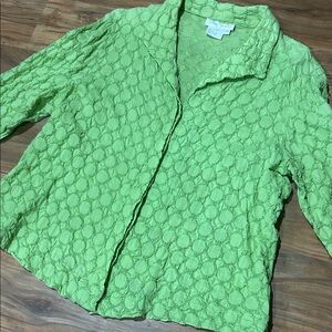 Vintage Lime Green Sheer Textured Button Up Blouse 90s Y2K Jacquard Top Sz 1X
